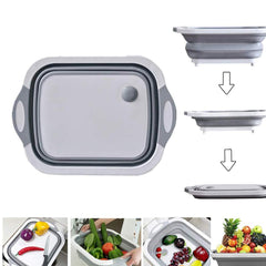 098 Foldable Chopping Board Dish Rack Washing Bowl Draining Basket 3in1 Multi-function
