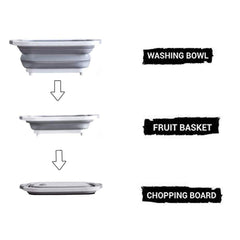 098 Foldable Chopping Board Dish Rack Washing Bowl Draining Basket 3in1 Multi-function
