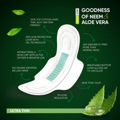 0982 Sanitary Pads For Women With Goodness Of Neem Aloe Vera Ultra Thin Leakage Protection Ph Balance With Antibacterial Anion Chip 5x More Absorbance (320 Mm 36 Pads)