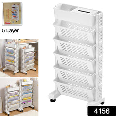 Movable Bookshelf Large Capacity Rotatable Plastic Rolling Organization Shelf Rack