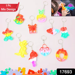 17693 Compact Silicone Pop It Keychain Toy - Birthday Return Gift Of Kids - Portable Bubble Popping Fun Stress Relief Fidget Toy (Mix Design 1 Pc)