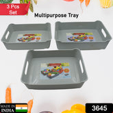 3645 Multipurpose Organising Storage Plastic Tray Fruit Vegetable Multi Purpose Tray Organizer For Kitchen Countertop Cabinet Bathroom Plastic Storage Basket For Store Fruits Vegetables Magazines Cosmetics Stationary Set Of 3