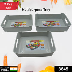 3645 Multipurpose Organising Storage Plastic Tray Fruit Vegetable Multi Purpose Tray Organizer For Kitchen Countertop Cabinet Bathroom Plastic Storage Basket For Store Fruits Vegetables Magazines Cosmetics Stationary Set Of 3