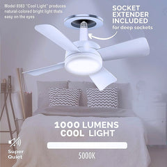 17845 Socket Fan Light Original - Cool Light Led Ceiling Fans With Lights And Remote Control Replacement For Lightbulb - Bedroom Kitchen Living Room1000 Lumens 5000 Kelvins Cool Leds (Remote Battery Not Included)