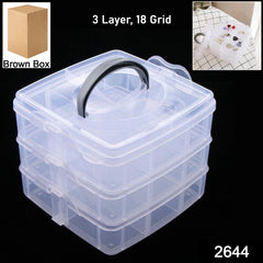 2644 3-tier 18 Sections Transparent Stackable Adjustable Compartment Slot Plastic Craft Storage Box