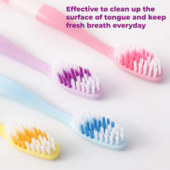 12814 2-in-1 Tooth Brush With Tongue Scraper Soft Bristle Long Handle (8pcs) Soft Toothbrush