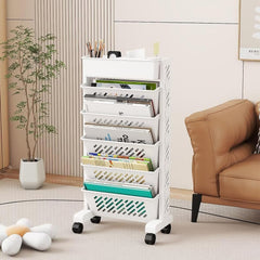 Movable Bookshelf Large Capacity Rotatable Plastic Rolling Organization Shelf Rack