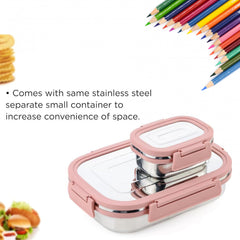 Premium Stainless Steel Leak Proof Air Tight Lunch Boxes (900ml+200ml Approx 2 Pc Set)