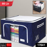 17641 Foldable Steel Frame Clothes Living Storage Organizer Handled Bag Box For Large Size Bedding Blankets Women Saree Toys Cloth Storage Box Bag (66 Liter)