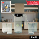 Apex Crystal Premium Jug With Lid 4 Pcs Glass (1500 Ml 300 Ml Approx 5 Pcs Set)