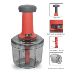 5901 Matte Finish Manual Hand Press Chopper For Kitchen Mini Handy Compact Chopper With 3 Blades For Effortlessly Chopping Vegetables Fruits For Your Kitchen.