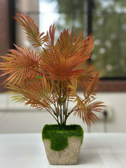 Autumn Flame Faux Palm in Moss Cement Planter