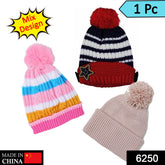 6250 Cap For Winter Woolen Knitted Black Inside Fur Caps