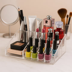 6282 16 Compartment Cosmetic Makeup Jewellery Lipstick Storage Organiser Box Cosmetic Storage Box Make-up Lipstick Organizer Lipstick Holder Case Transparent