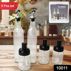 10011 Transparent Glassoil Dispenser 500 Ml Bottle Set Of 2 Spice Jar 250 Ml Set Of 3 Oil Bottle For Kitchen Oil Vinegar Storage Glass Bottle Glass Container For Spice Masala (5 Pcs Set)