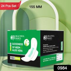 0984 Sanitary Pads For Women With Goodness Of Neem Aloe Vera Ultra Thin Leakage Protection Ph Balance With Antibacterial Anion Chip (155 Mm 24 Pads)