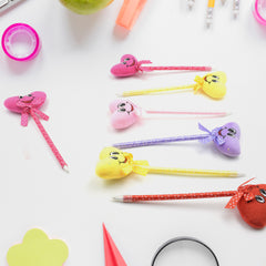4292 Cute Cartoon Shape Heart Design Facy Writting Pen Attached Rattle Ball Pen Smooth Writing For Wedding Events Multiuse Pen Best Pen L Use For Kids (12 Pcs Set Mix Design Color)