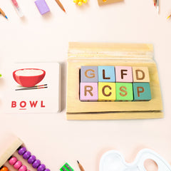 Alphabet Puzzle Spelling Reading Words (26 Flash Cards 8 Woodenblock)