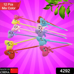 4292 Cute Cartoon Shape Heart Design Facy Writting Pen Attached Rattle Ball Pen Smooth Writing For Wedding Events Multiuse Pen Best Pen L Use For Kids (12 Pcs Set Mix Design Color)