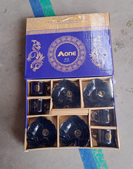 A One Ceramic Tea Cups Mug Set With Leaf Shape Serving Bowl (8 Pcs Set)