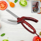 2 In 1 Kitchen Knife Scissor With Spring Locking Hinge And Chopping Board (1 Pc With Card Packing)