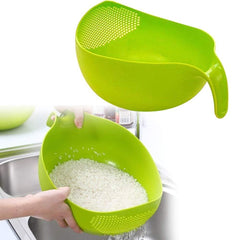 2068 Plastic Rice Bowlfood Strainer Thick Drain Basket With Handle For Rice Vegetable Fruit (Set Of 3pcs)