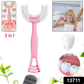 2 In1 U-shape Silicone Manual Toothbrush Tongue Scraper Cleaner Brush (1 Pc)