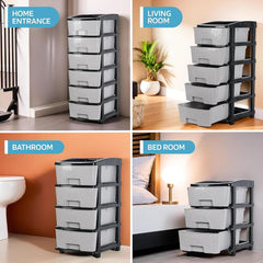 6-layer Heavy-duty Plastic Drawer Organizer Cabinet With Stone Texture Drawers