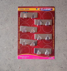 9414 Multipurpose Stainless Steel Self Adhesive Wall Hanging Hooks Sticker Hooksuitable For Wall Paper Calender Bathroom Tiles Kitchen Key Hange And Etc Double Hook (6 Pc Set)