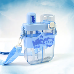 2in1 Dual Compartment Water Bottle With Straw And Adjustable Shoulder Straps (1 Pc Multi Color)