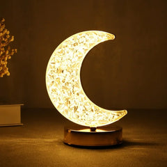 12570 Crystal Table Lamp Moon Shape Touch Control Lamp With 3 Color Metal Bedside Lamp For Kids Bedroom Romantic Desktop Nightstand Stepless Dimming Usb Charging Touch Night Light