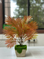 Autumn Flame Faux Palm in Moss Cement Planter