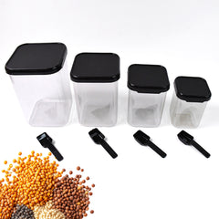 Plastic Air Tight Containers Storage (4 Pc Set With 4 Spoon)