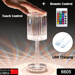 6605 Crystal Table Lamp Touch Control Atmosphere Nightstand Lamp With Usb Charging Line