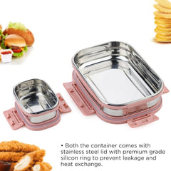 Premium Stainless Steel Leak Proof Air Tight Lunch Boxes (900ml+200ml Approx 2 Pc Set)