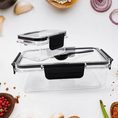 Plastic Kitchen Storage Container Big 800 Ml Small 250 Ml With Air Seal Lock Lid Spoon