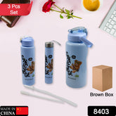 8403 Plastic Water Bottle 3pc Set3 Different Size Bottle High Quality Water Bottle Plastic Water Bottle Bpa-free Leak-proof Cartoon Printed Design For Kids School For Fridge Office Sports School Gym Yoga (3 Pc Set)