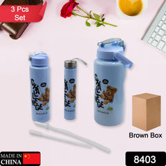8403 Plastic Water Bottle 3pc Set3 Different Size Bottle High Quality Water Bottle Plastic Water Bottle Bpa-free Leak-proof Cartoon Printed Design For Kids School For Fridge Office Sports School Gym Yoga (3 Pc Set)