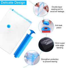 17826 Vacuum Storage Bags With Suction Pump Shirt Clips - Vacuum Bags - Big Capacity Vacuum Seal Bags For Travel Clothes Blankets Pillows Compression Bags Space Saver Vacuum Storage Bags (5 Pcs Set)