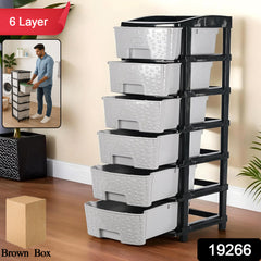 6-layer Heavy-duty Plastic Drawer Organizer Cabinet With Stone Texture Drawers