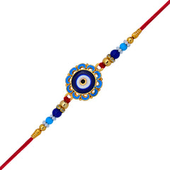 Evil Eye Rakhi With Blue Beads And Golden Accents Protective Nazar Design