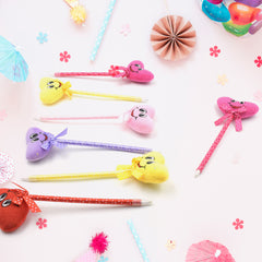 4292 Cute Cartoon Shape Heart Design Facy Writting Pen Attached Rattle Ball Pen Smooth Writing For Wedding Events Multiuse Pen Best Pen L Use For Kids (12 Pcs Set Mix Design Color)