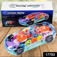 17793 Automatic 360 Degree Rotating Transparent Gear Concept Car With Musical And 3d Flashing Lights Toy For Kids Boys Girls (Multicolor Battery Not Included)