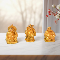 17924 Golden Laughing Buddha Set Of Six Pieces Statue For Happiness Wealth Good Luck Decor For Wealth And Success (6 Pcs Set)
