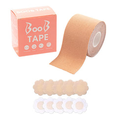 6596 Boob Tape With 10 Pairs Nipple Cover Cotton Wide Thin Breast Tape - Womens Girls Breast Lift Booby Tape - Push Up Lifting Tape - Suitable For All Breast Types - Breast Lift Bra Tape - Bob Tape For Natural Breast Lift (1 Pc 5 Meters)