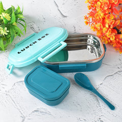 3 In 1 Spicy Bite Stainless Steel Lunch Box With Plastic Small Box Spoon (1 Set)