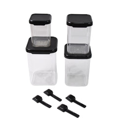 Plastic Air Tight Containers Storage (4 Pc Set With 4 Spoon)