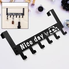 8536 Heavy-duty Carbon Steel Cartoon Nice Day Over Door Hook Hanger Rack Towel Hanger Removable Door Hook Coat Scarf Cloths Hanger (1 Pc 6 Hook)