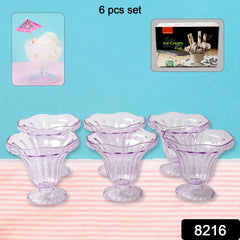 8216 Crystal Plastic Ice-cream Bowl Home Kitchen Serving Platter Or Dessert Cup For Sundae Sweets Snacks Fruit Pudding Nuts Or Dip Serving Bowls (Crystal Cups Set Of 6)