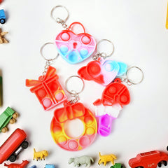 17693 Compact Silicone Pop It Keychain Toy - Birthday Return Gift Of Kids - Portable Bubble Popping Fun Stress Relief Fidget Toy (Mix Design 1 Pc)